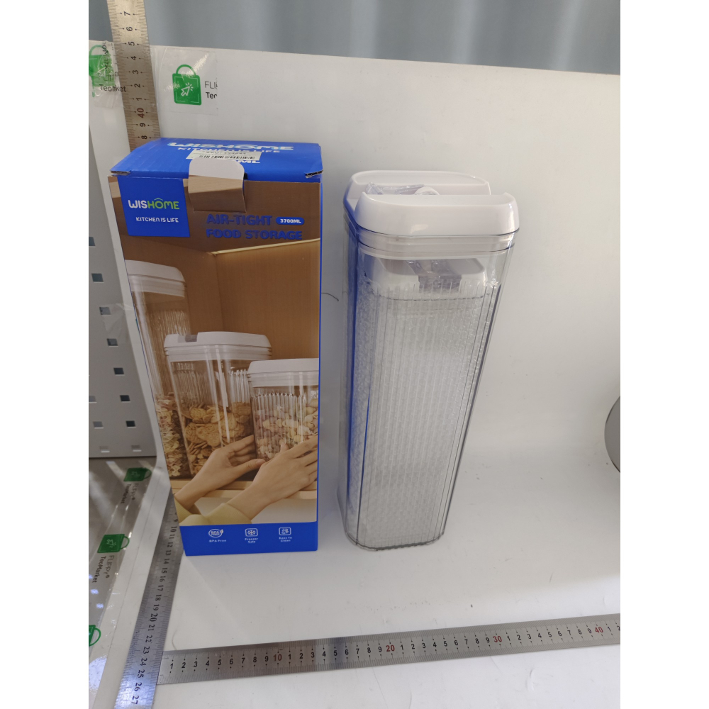 Cutii de Depozitare Alimente, Set din 2 Cutii de tip Container, Recipiente pentru Cereale in Bucatarie, 1.2 L-10x30.5 cm, 2.5 L-12.5x12.5x36.5 cm, Transparente cu Capac Alb [2]