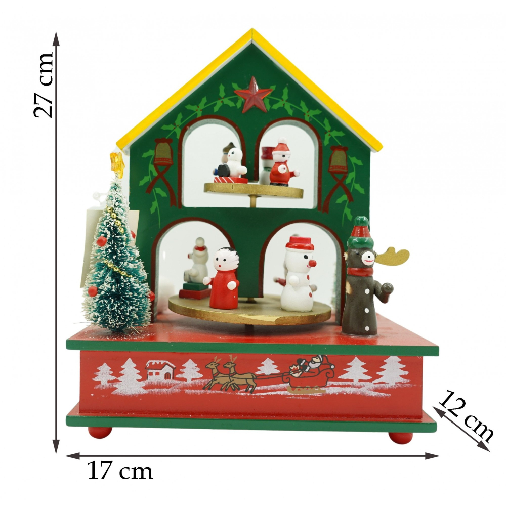 Cutiuta muzicala decorata, Casuta de Craciun, Multicolor, din Lemn, 17 cm x 20 cm, Interior, [6]