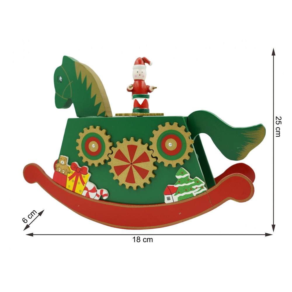 Cutiuta muzicala decorata de Craciun, Ponei, Verde, din Lemn, 18 cm x 25 cm, Interior, [6]