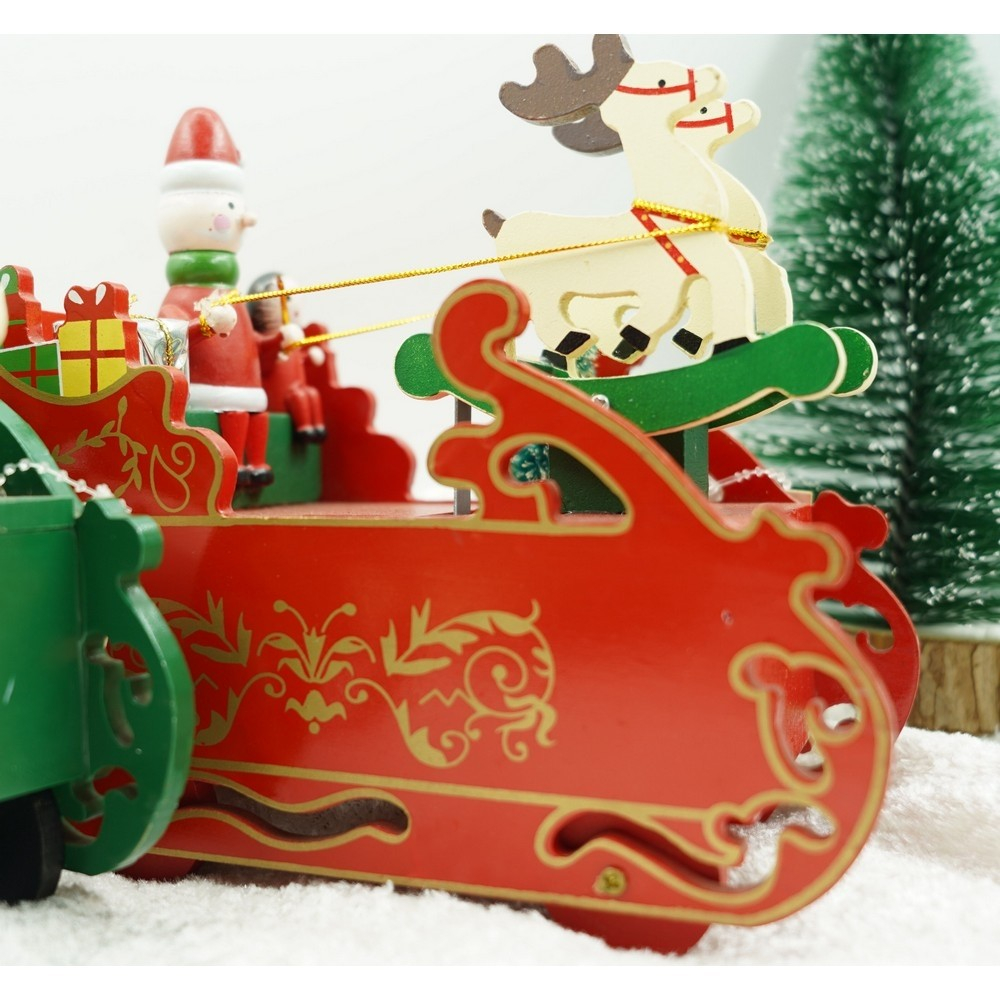 Cutiuta muzicala decorata, Sania lui Mos Craciun, Rosu, din Lemn, 16 cm x 18.5 cm, Interior, [9]