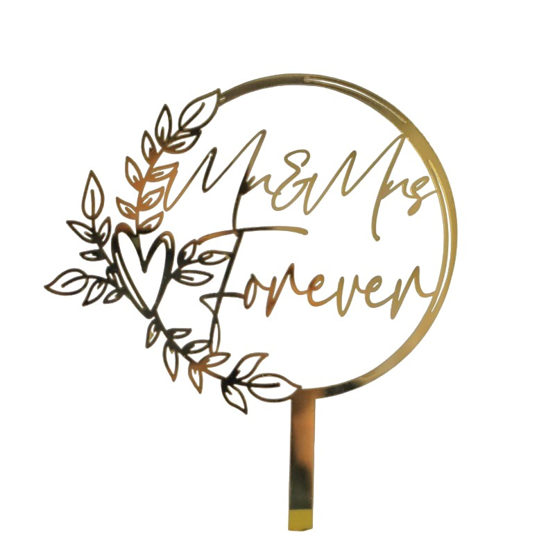 Decoratiune Topper pentru Tort, Model Mr&amp;Mrs Forever, Tematica Nunta, 10 cm, Auriu [1]