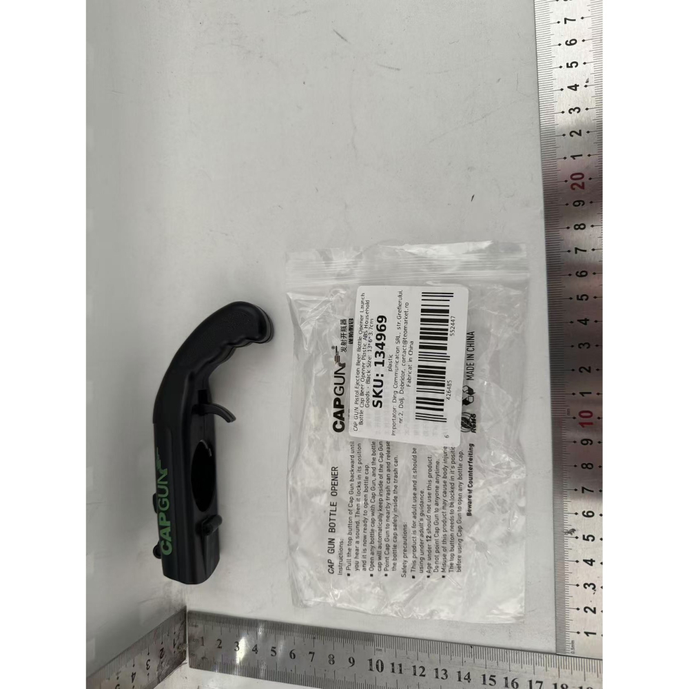 Deschizator de sticle, Model Pistol, Plastic, ABS, pentru Dopuri Metalice, 13 x 6 x 3.7 cm, Negru [3]