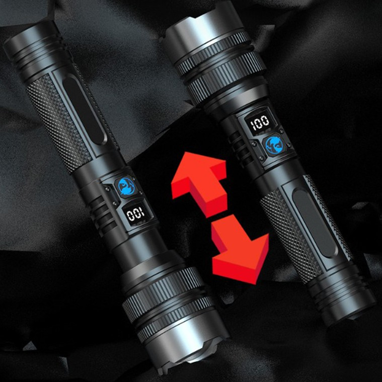 Lanterna LED Lumina Alba, Lanterna cu Zoom Telescopic, Baterie externa, din Aluminiu + ABS, 1800 mAh, 17 x 4 x 3 cm, Negru [3]