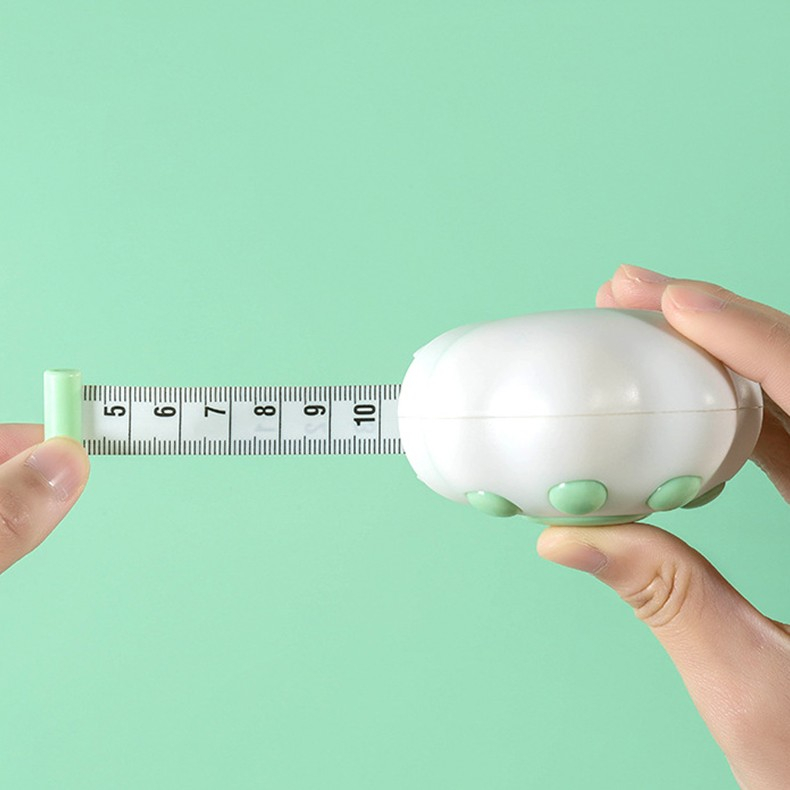 Ruleta Portabila, Ruleta mini pentru Copii, Model Labuta de Pisica, cu Prindere, pentru Masurat Diametrul, 5.5 x 6.5 cm, Banda 1.5m, Verde [4]