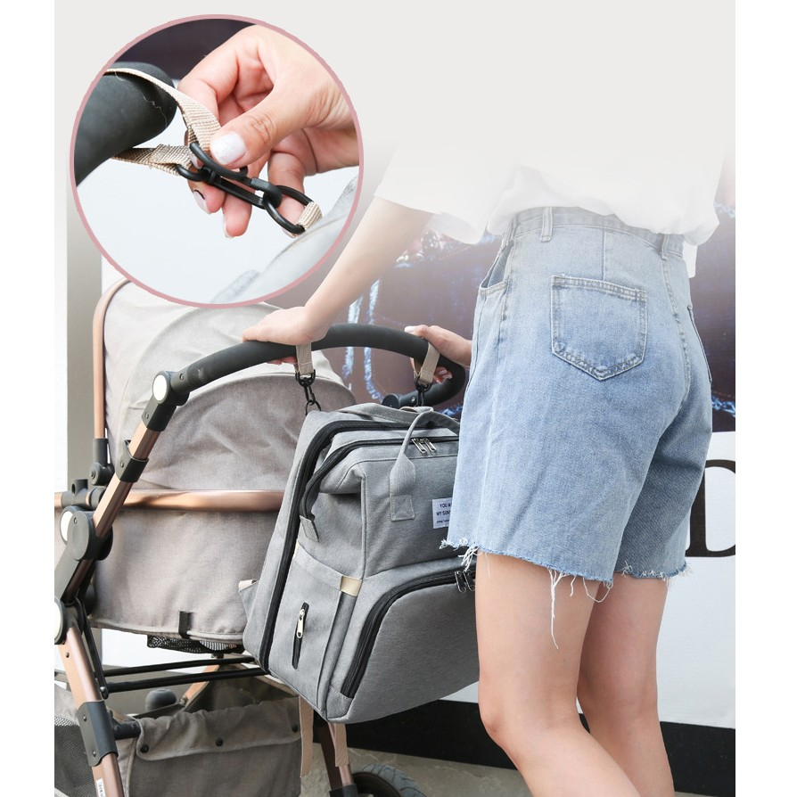 Rucsac Multifunctional pentru Mamici, cu Patut Pliabil si Baza de Schimbat, Rezistent la Apa, Capacitate Mare, Usor, Compartimente Multiple, Buzunar Termic pentru Lapte, 42 x 32 x 22 cm, Gri [7]