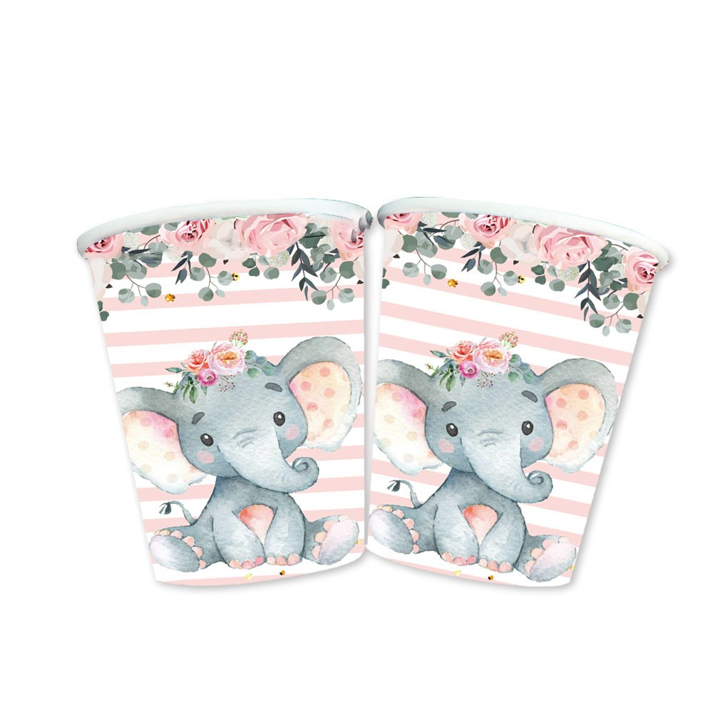 Set 10 Pahare, Imprimeu Elefant, din Carton, 7.5 x 8.5 cm, Roz [4]