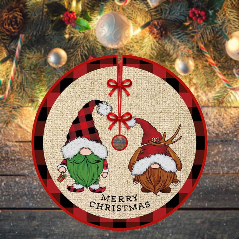 Covoras pentru Bradul de Craciun, din Tesatura Pufoasa, cu Fundite de Prindere, Model Gnomi, Multicolor, Diametru 90 cm [6]