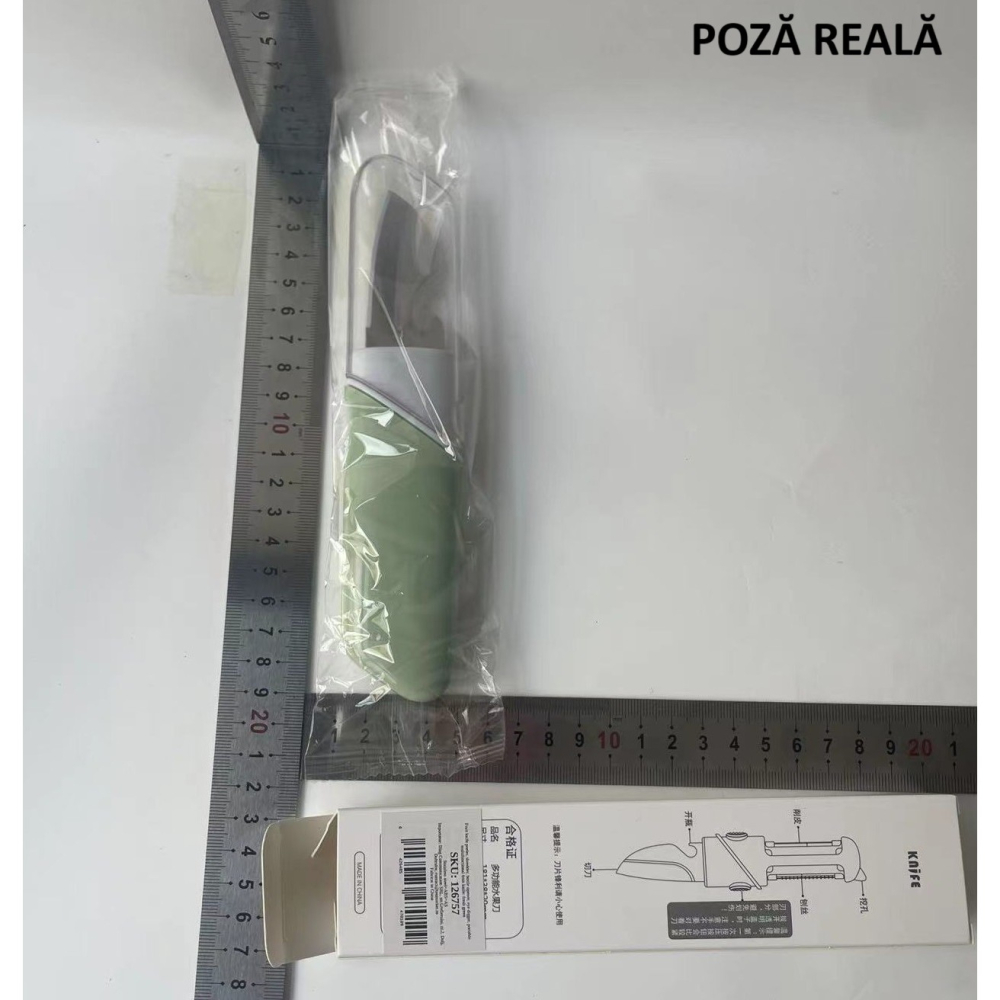 Cutit de Fructe Multifunctional, Razatoare, Curatator Fructe-Legume, Deschizator de Sticle, 18.1x3.8x2cm, Verde [7]