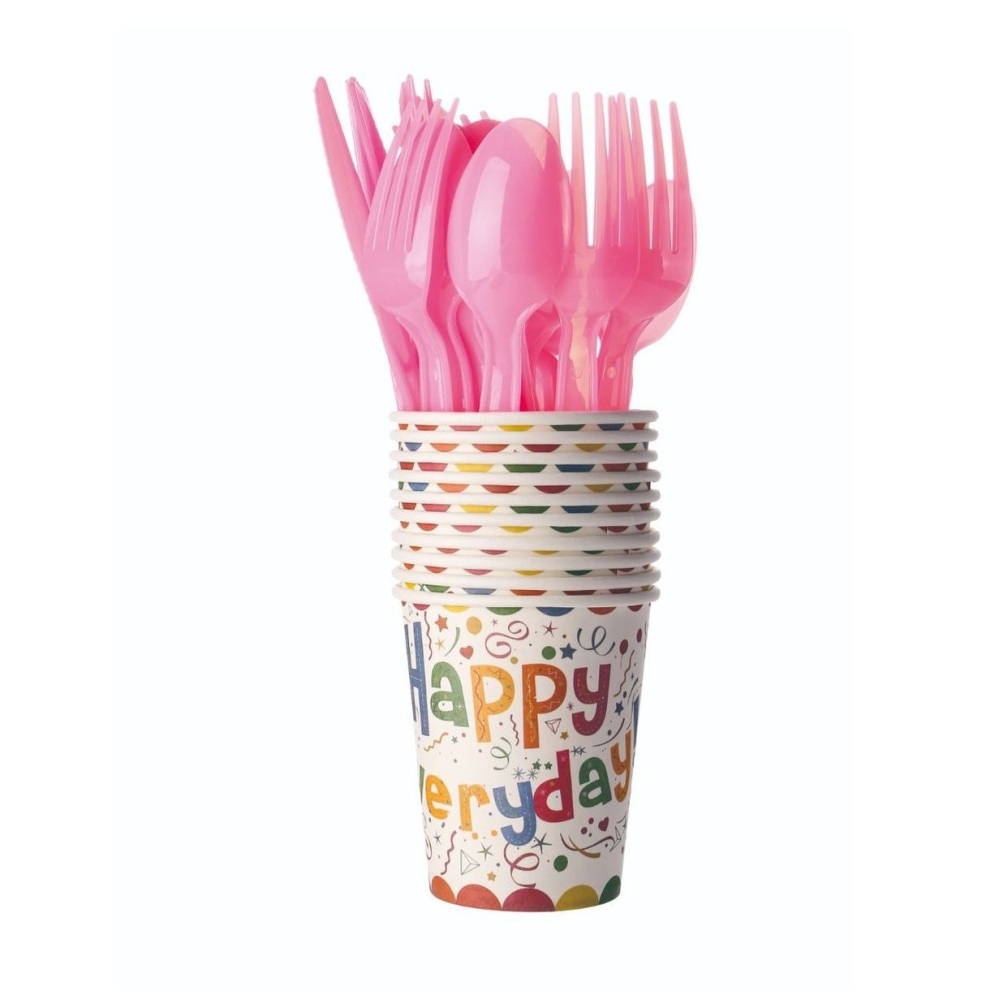 Set 10 Pahare de Carton, Model Happy Everyday, 13 x 7 x 5 cm, Multicolor [2]