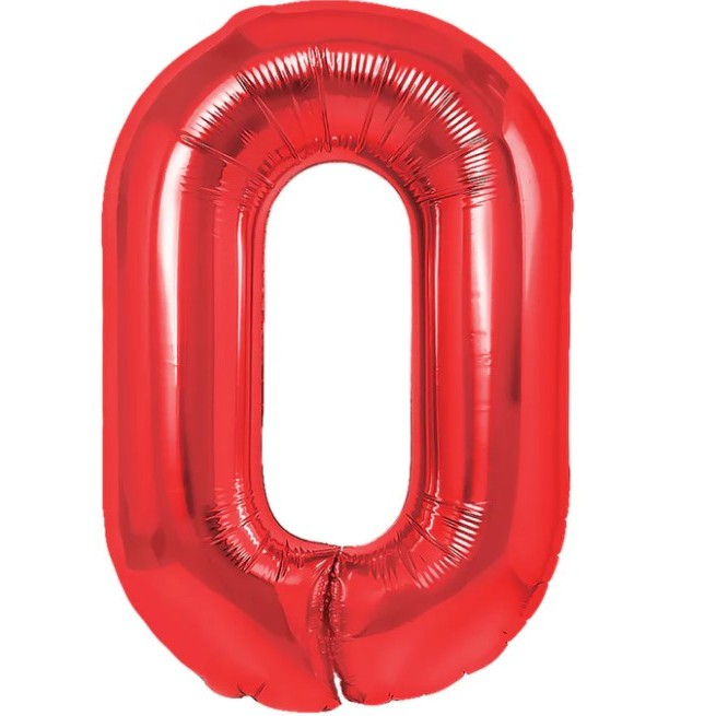 Balon din Folie Metalizata Figurina Cifra, Tema Aniversare 80 cm, Ambalaj Individual, Pai inclus, Umflare cu Aer sau Heliu, Rosu, Cifra 0 [12]