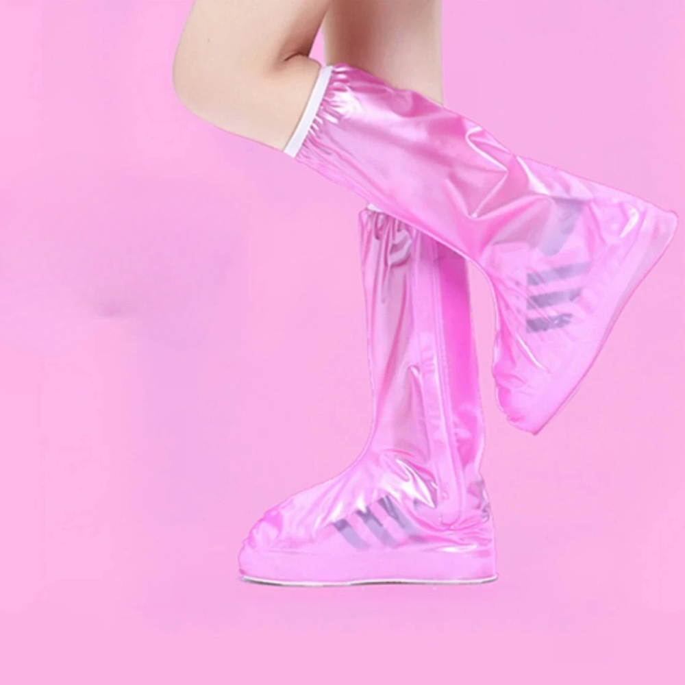 Protectie Incaltaminte pentru Ploaie si Noroi, Impermeabila, Talpa Antiderapanta, cu Fermoar si Capsa, Inaltime 40 cm, Marime M 36-37, Roz [2]