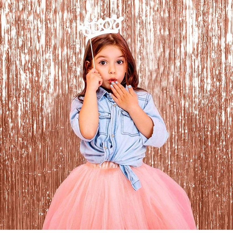 Perdea Franjurata, Model Decor Petrecere, pentru Fundal de Poze, Amenajare Colorata a Petrecerii, Dimensiune 100x200 cm, Roz Auriu [2]