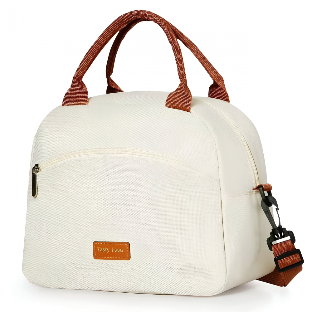 Geanta Termica pentru Pranz Multifunctionala, Compartimentata, Impermeabila, 2 Tipuri de Manere, 26x14.3x21.2 cm, Crem [9]