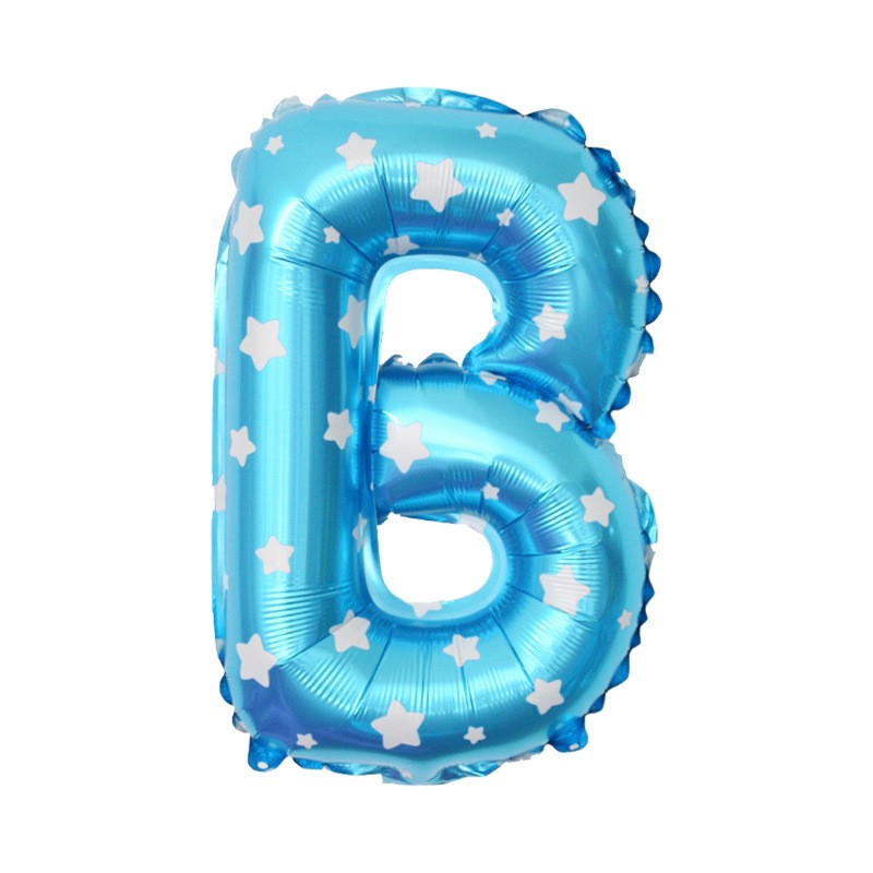 Balon Folie Metalizata Litera B, 40 cm, Cu Imprimeu Stelute, Umflati cu Heliu sau Aer, Ambalaj Individual, Pai inclus, Albastru [4]