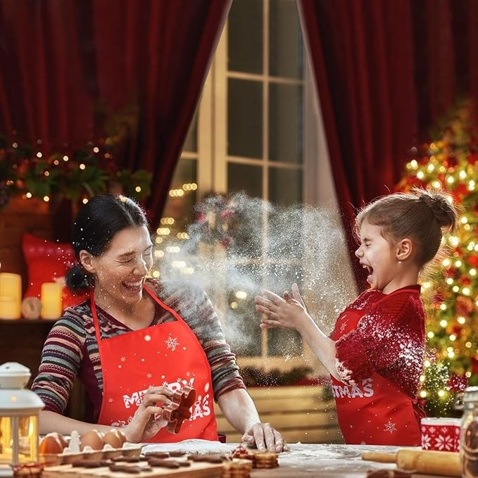 Sort de Bucatarie Decorativ, Tema Craciun, 50 x 70 cm, Model Merry Christmas, din Poliester, Rosu [3]