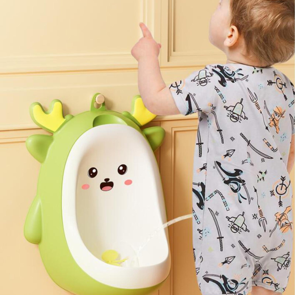 Pisoar pentru Baieti, 0-8 Ani, in Forma de Cerb, Perie Inclusa, Montare pe Perete, Carlig Autoadeziv Inclus, 29.8 x 23.8 cm, Verde [5]