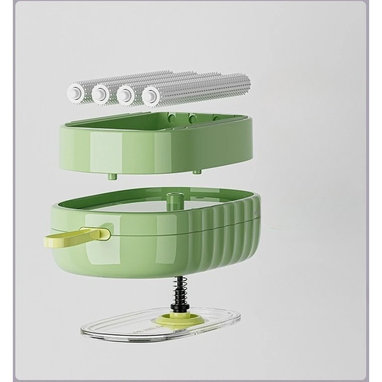 Perie de Spalat Haine, cu Dispenser pentru Detergent, 4 Perii de Curatare, din ABS + PS, Verde [4]