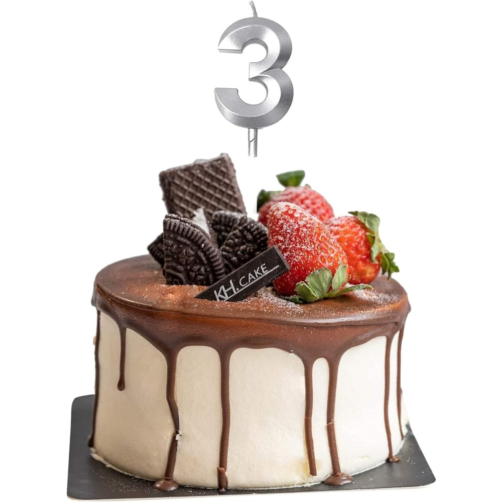 Lumanare Cifra 3, Model Diamond, 5 x 3.4 cm, Argintiu [3]