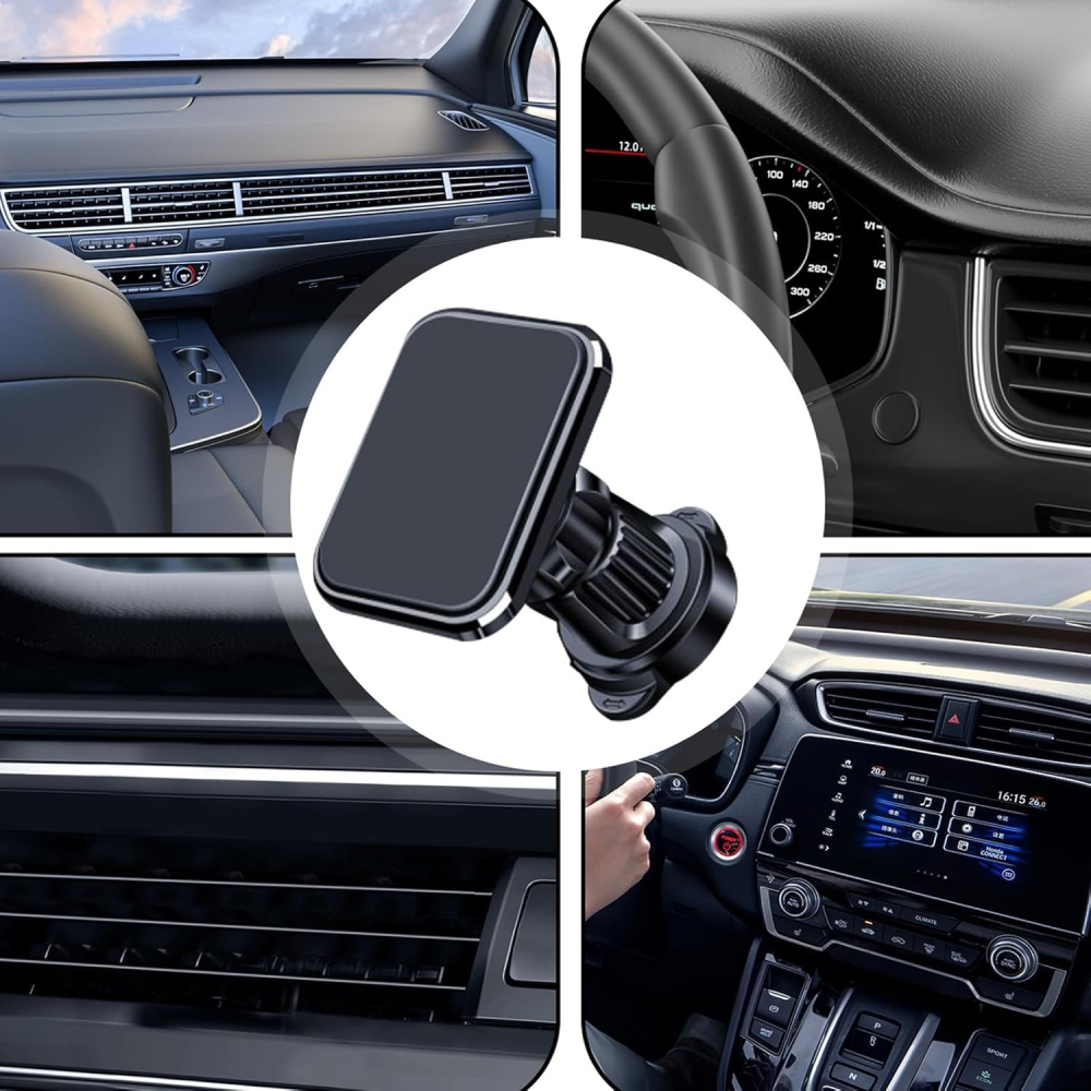 Suport Auto pentru Telefon, MagSafe, cu Magnet, Prindere Grila de Ventilatie, Detalii Fine, Rotativ 360 de Grade, Plastic Magnet Silicon, 5.1x3.9 cm, Negru [7]