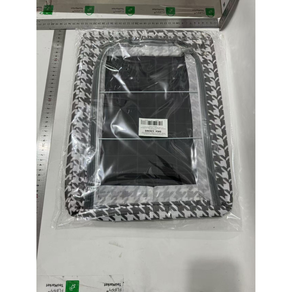 Cutie Depozitare cu Cadru Metalic, pentru Incaltaminte, Haine, Lingerie, Fermoar Calitativ, Fereastra Transparenta, Manere Laterale, 40 x 30 x 15 cm, Alb Negru [2]