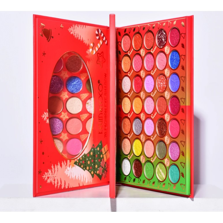 Set de Machiaj Kevin&amp;Coco, 70 de Culori, Paleta de Farduri, Model Merry Christmas, Oglinda Ovala, 22.3x17.2x1.9 cm, Multicolor [6]