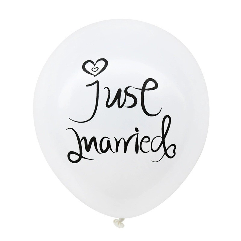 Set 10 Baloane din Latex, Model Party Casatorie, Mr&amp;Mrs Just Married, 2.8 g, 30 cm, Alb/Negru [4]