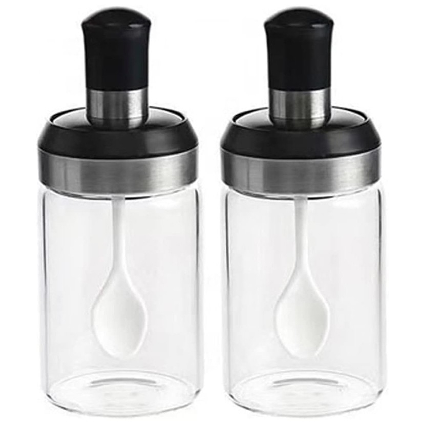 Sticle si Borcane de Ulei de Masline, Dozator Set 4 Bucati, 2 Sticle cu Dispenser 500 ml/buc, 2 Borcane pentru Condimente cu Capac si Lingura 120ml/buc, Transparent [4]