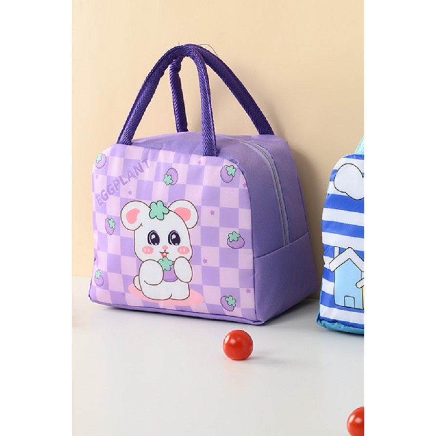 Geanta Termoizolanta pentru Copii, 23x13x19 cm, Model Imprimeu Iepuras, din Folie de Aluminiu si Panza Oxford, Mov [3]