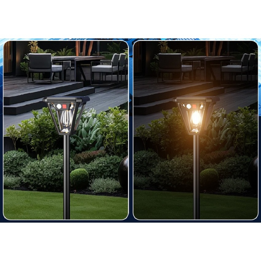 Lampa Solara LED, Tip Felinar, pentru Perete/Sol, 10.8 x 12.3 x 46 cm, 3 Moduri, Lumina Calda, din ABS si PP, Negru [5]