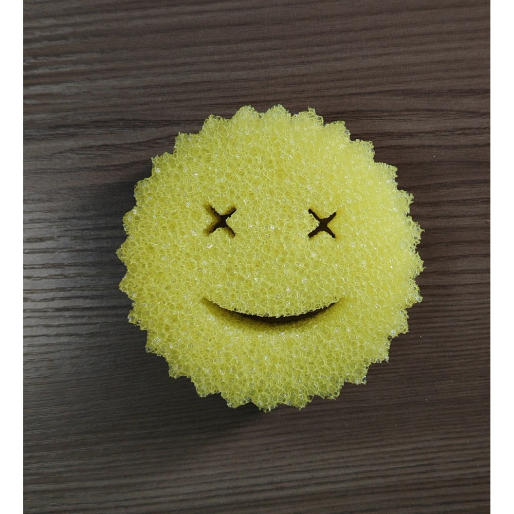 Burete de Vase, Rotund, din Burete PU, Model Smiley Face, Doua Fete, 10 x 4 cm, Galben [2]
