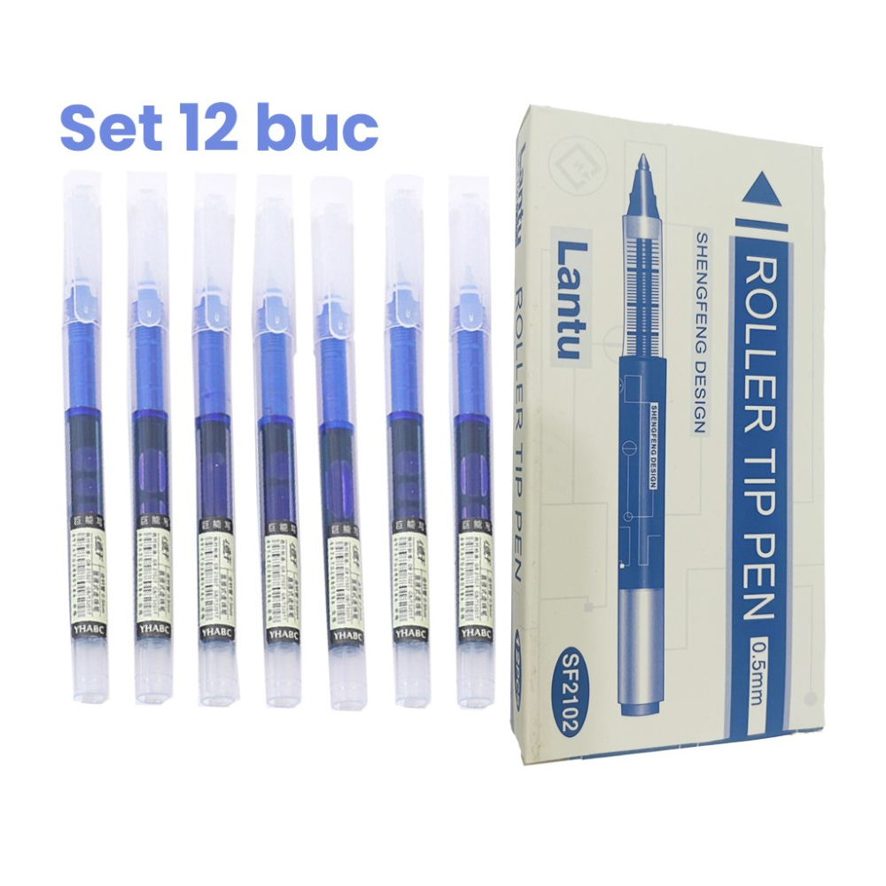 Set Pixuri Profesionale cu Bila, pe Baza de Apa Set 12 bucati, Varf Ascutit de 0.5 mm, Pentru Scoala sau Birou, Albastru  [2]