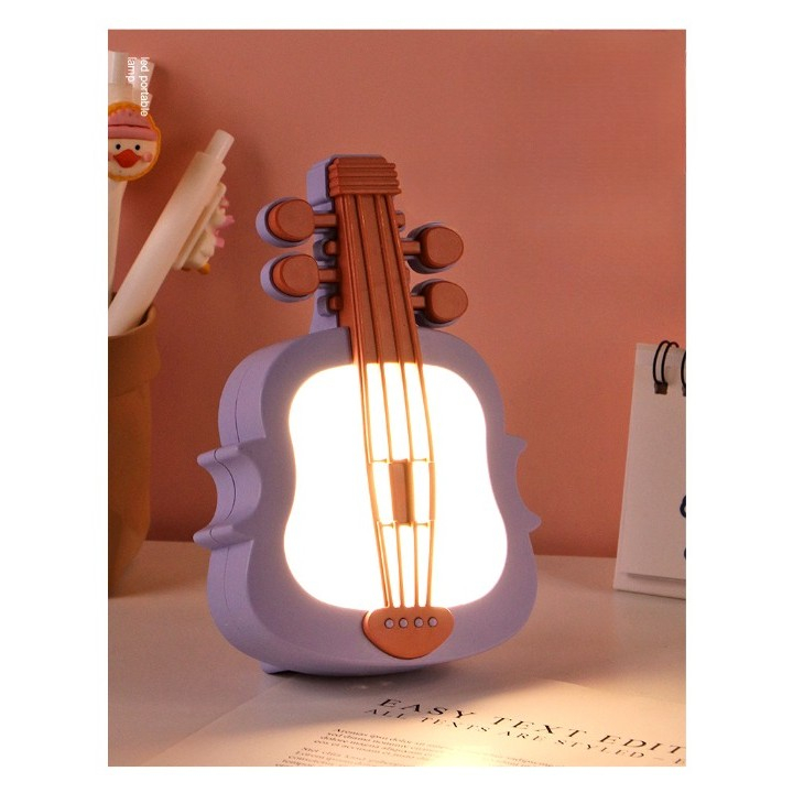 Lampa de Veghe, cu Protectie pentru Ochi, Model Violina, Lumina Calda, Incarcare USB, ABS, 14.3x5x9.9 cm, Mov/ Portocaliu [3]