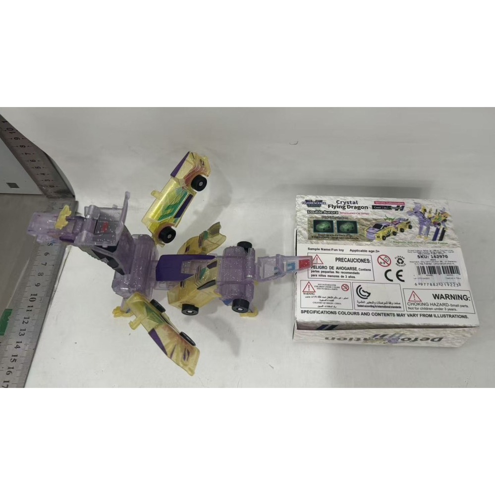 Jucarie Transformabila 2in1, Crystal Wing Flying Dragon, Masina/Dragon, Atractie Magnetica, Fluorescent, +3 Ani, din ABS, Multicolor [8]