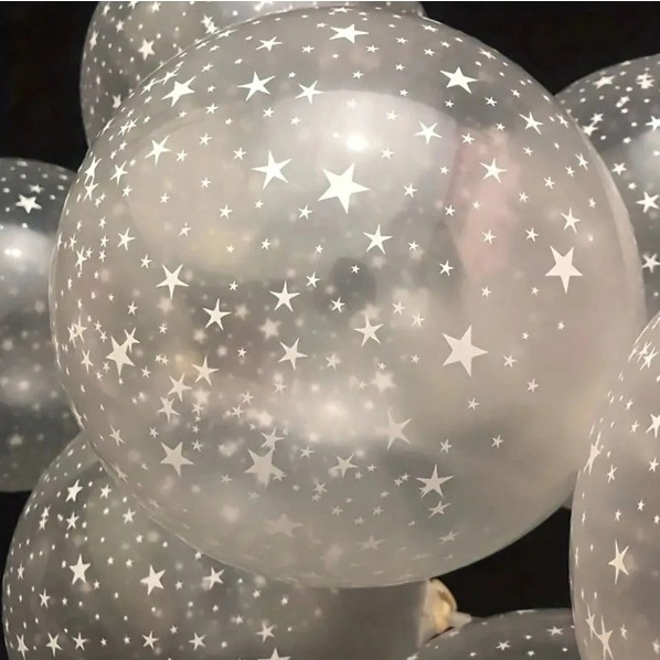 Set 10 Baloane din Latex Transparente, Model Party, 30 cm, Stelute Albe, 2.8 g [4]