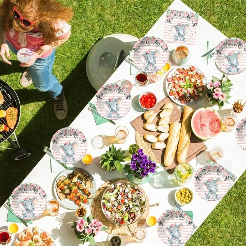 Set 10 Pahare, Imprimeu Elefant, din Carton, 7.5 x 8.5 cm, Roz [3]