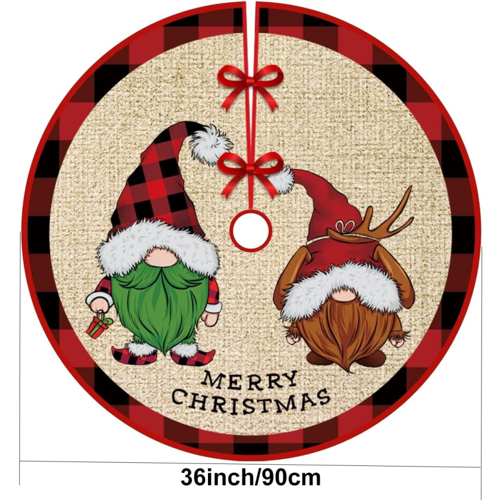 Covoras pentru Bradul de Craciun, din Tesatura Pufoasa, cu Fundite de Prindere, Model Gnomi, Multicolor, Diametru 90 cm [4]