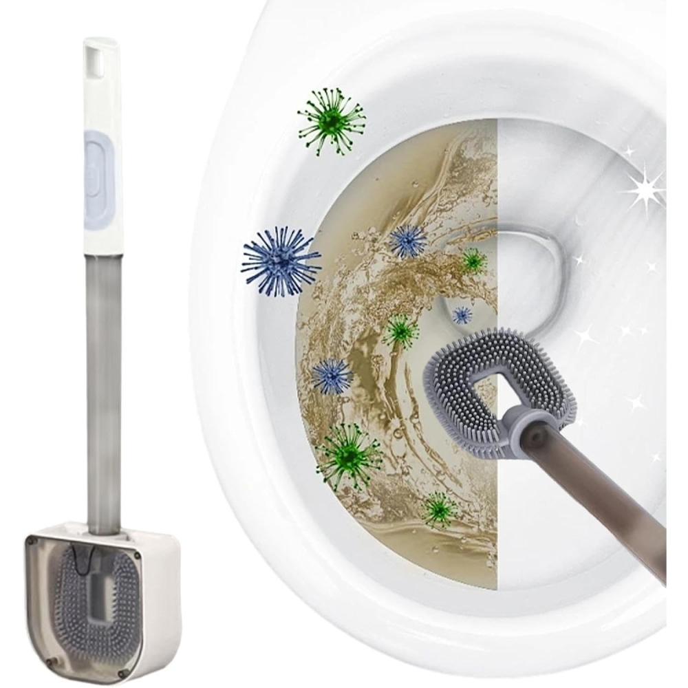 Perie de Toaleta, cu Recipient pentru Detergent, din Plastic+TPR, Montare fara Perforare, 40 x 9 cm, Alb [2]