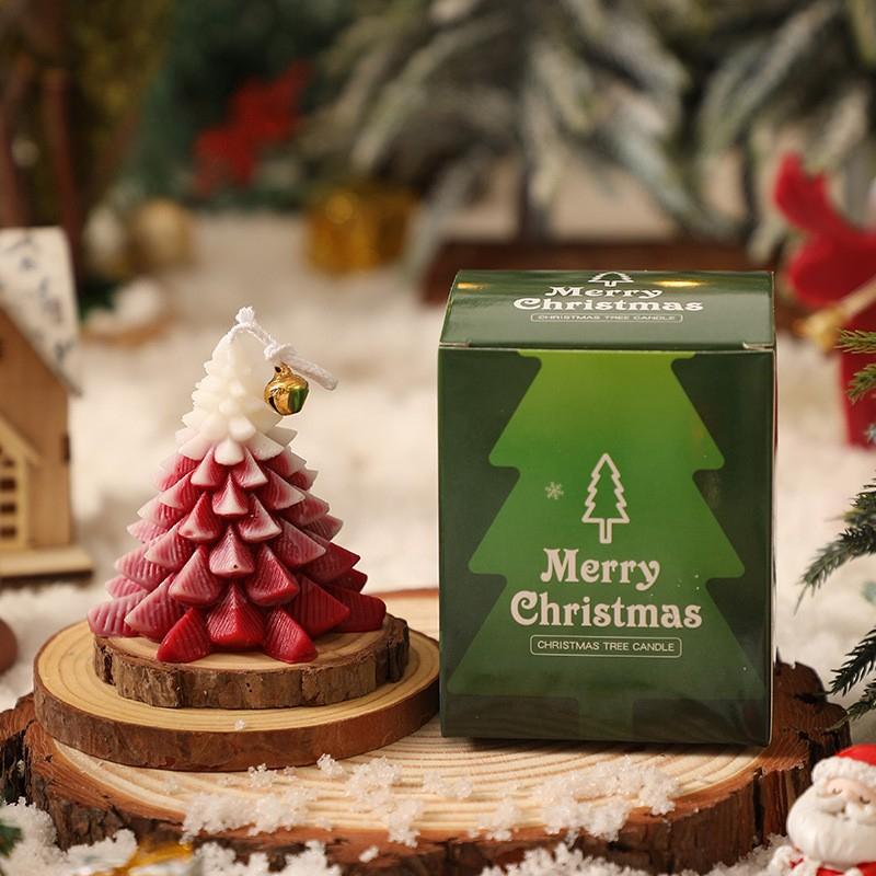 Lumanare Parfumata de Craciun, Model Brad de Craciun, din Ceara de Soia, Cadou Creativ Handmade de Craciun, 8 x 7 x 7 cm, Rosu [2]
