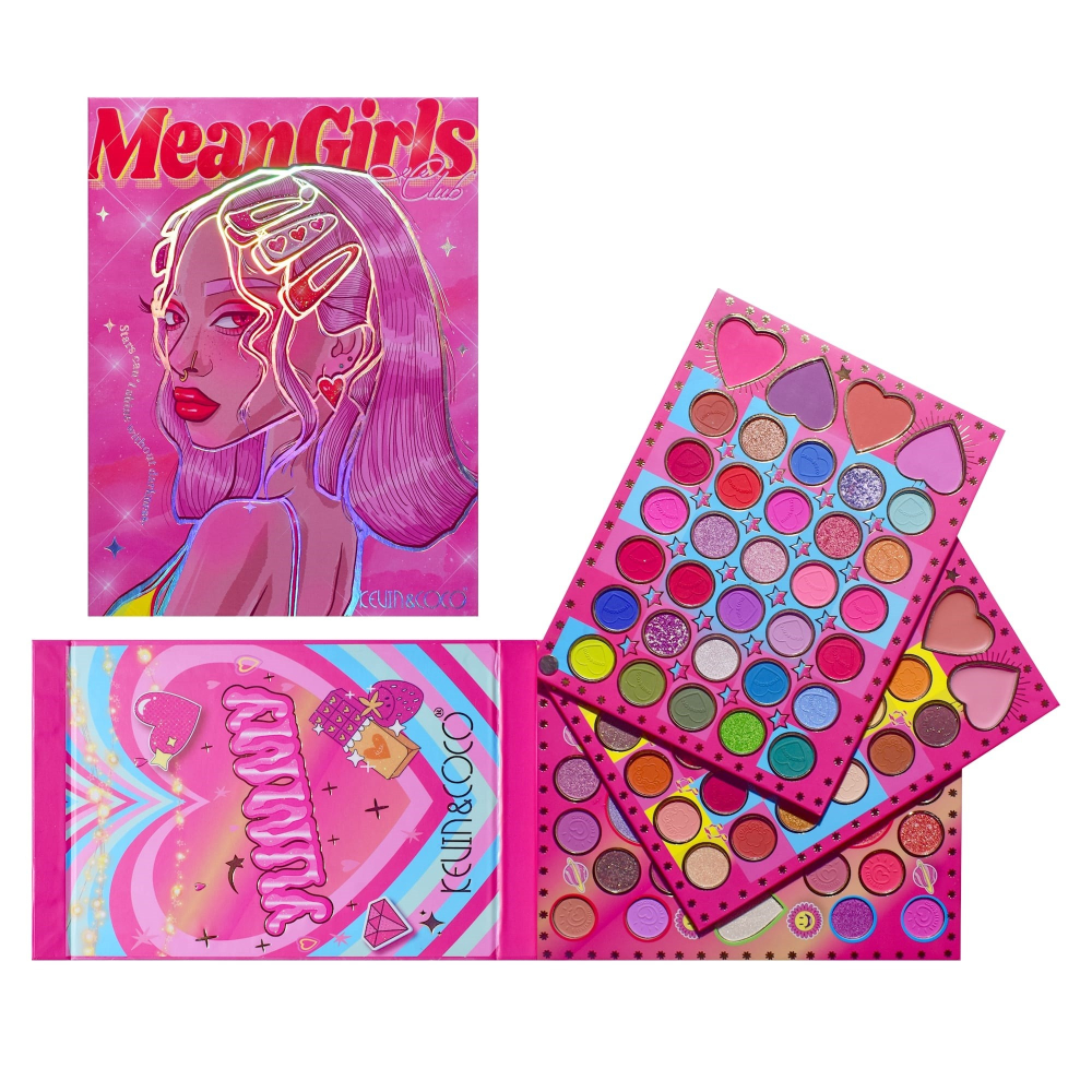 Trusa de Machiaj, KEVIN &amp; COCO, Mean Girl Heart, Fard de Pleoape, Iluminator, Blush Cremos, 96 culori, 21 x 15.7 x 2.4 cm [9]