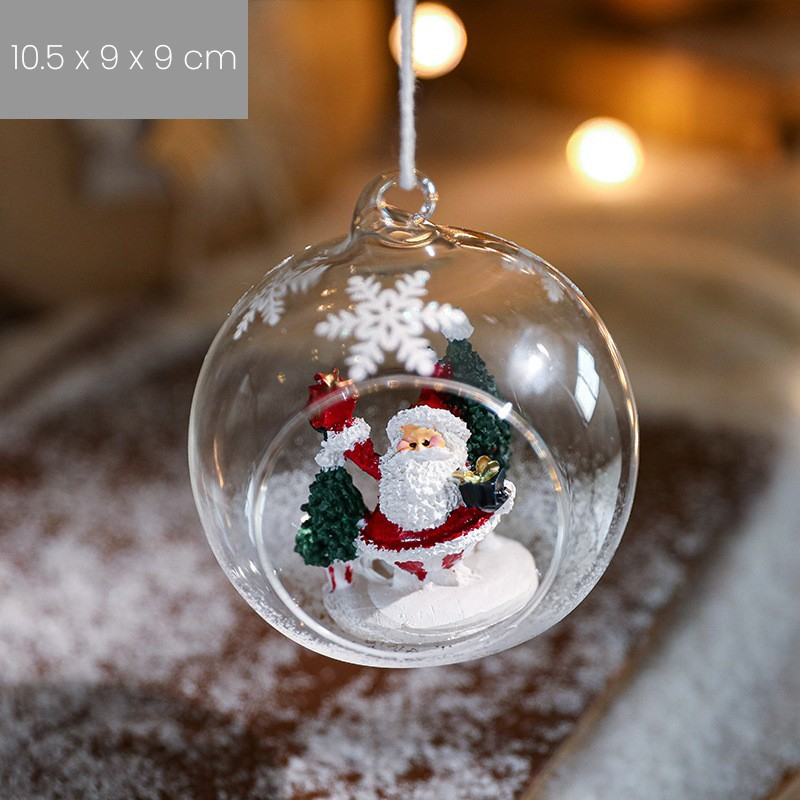 Glob pentru Bradul de Craciun, Model Mos Craciun, Tip Pandativ, Glob Transparent Semi-Deschis, 10.5 x 9 x 9 cm, Transparent [2]