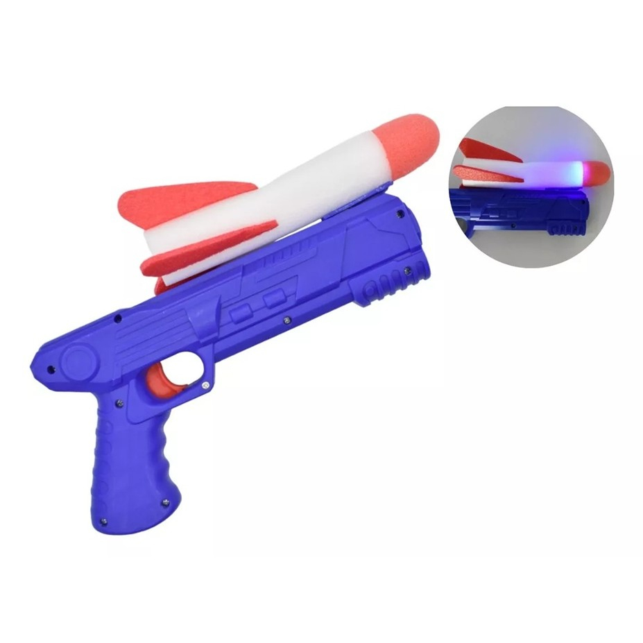 Pistol de Jucarie, cu Lansator de Racheta, din Polistiren/Plastic, Lumina LED, +3 Ani, Albastru/Rosu [2]