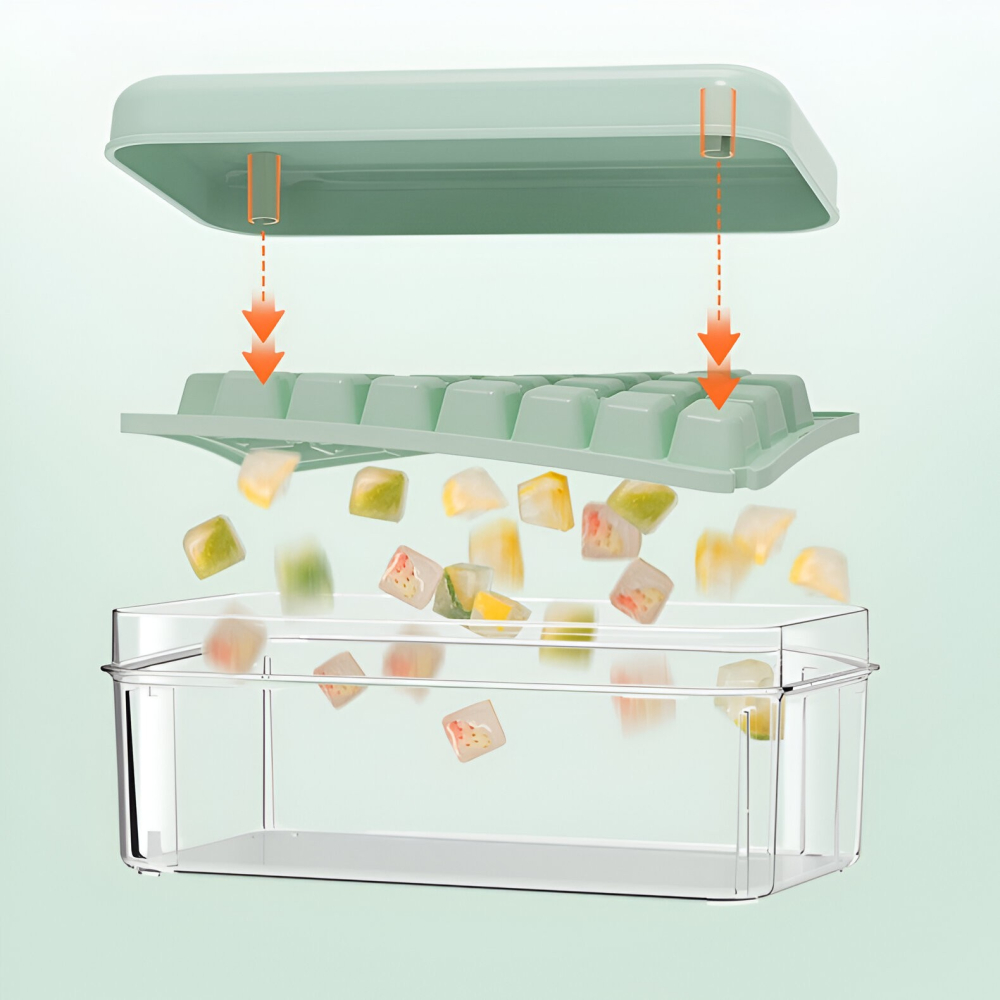 Set Cutie pentru Gheata, Uz Casnic, 1 Tavita pentru Cuburi, Capac Etans, Lopata, 23.5x13.3x10 cm, Verde [9]