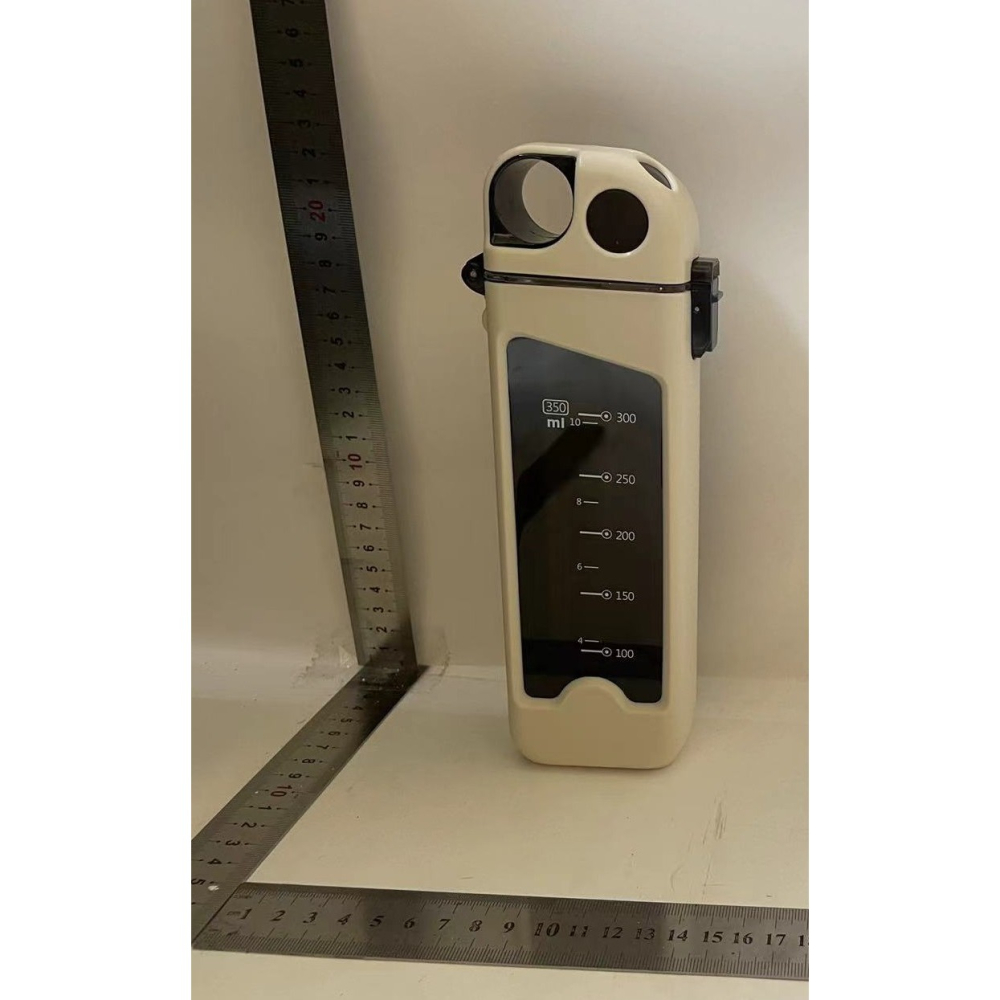 Sticla de Apa pentru Sport, 350 ml, cu Pai si Capac, 23x7x4.4 cm, Buton de Blocare, din PC, Alb [2]