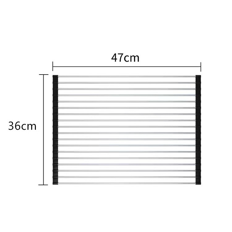 Covoras de Scurgere pentru Chiuveta Bucatarie, din Otel Inoxidabil, Suport Chiuveta, Pliabil, Antiderapant, Usor de Curatat si de Depozitat, 47x36 cm, 18 Tuburi, Negru [2]