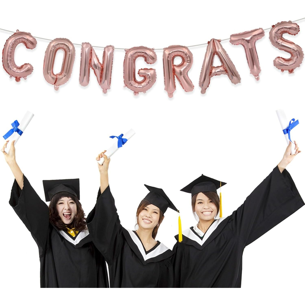 Set 8 Baloane din Folie Metalizata, Model Scris Congrats, Litere de 40 cm, Tema Absolvire, Baloane Party, Ambalaj Individual, Pai Inclus, Umflare cu Aer sau Heliu, Roz [3]