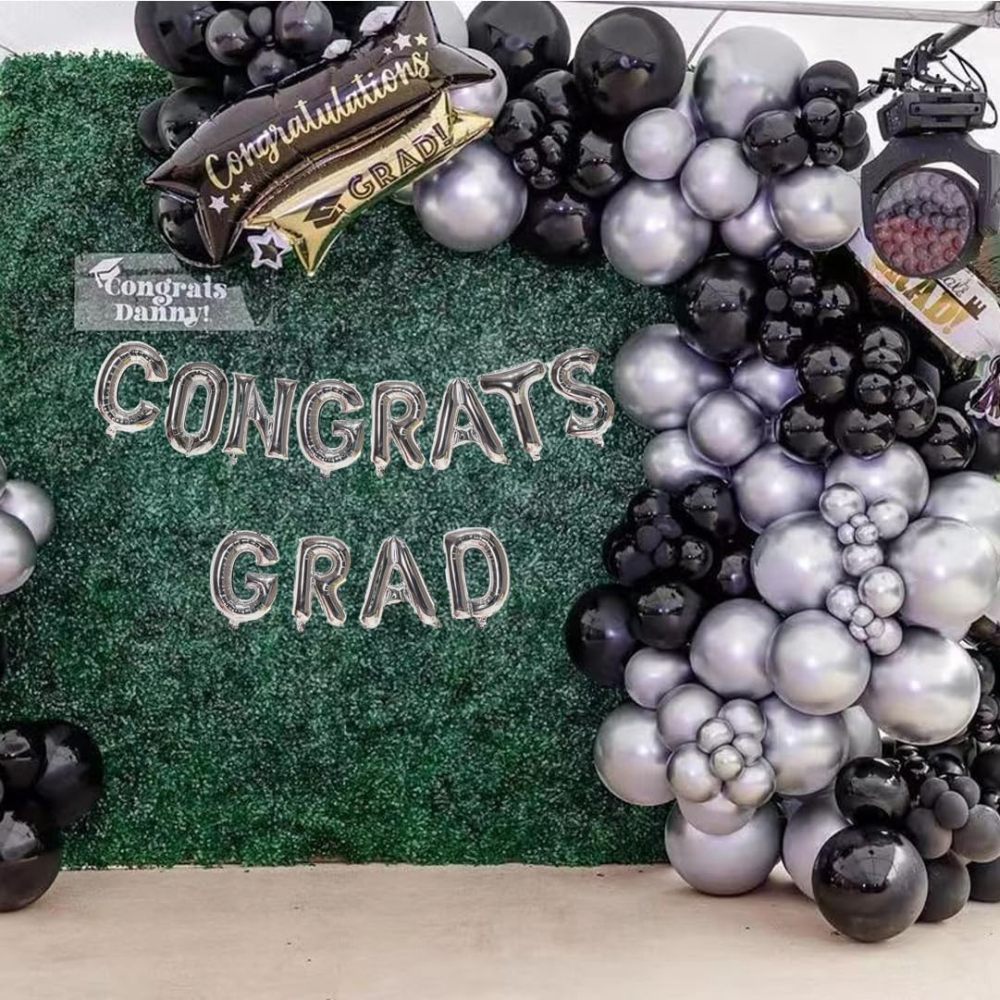 Set 10 Baloane din Latex Chrome, Model Party, 23 cm, Negru Argintiu, 2.2 g [7]