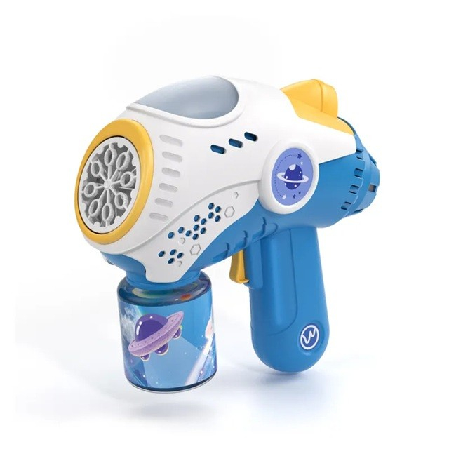 Jucarie Interactiva pentru Baloane de Sapun, Sunete si Lumini, Model Pistol, cu 8 Orificii, 20.6 x 9.4 x 21 cm, Albastru [3]