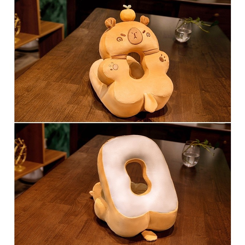 Perna din Spuma, pentru Birou, Calatorii, Model Capybara, Lavabila, Umplutura de Bumbac, Spatiu Cap in Forma de 8, 30x35x30 cm, Portocaliu [2]