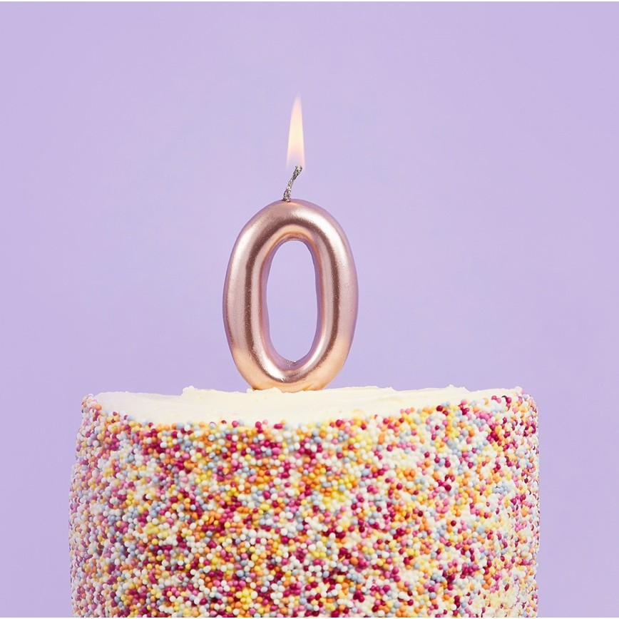 Lumanare de Tort, Model Cifra 0, Party, 4.5 x 2.5 cm, din Parafina, Rose Gold [2]