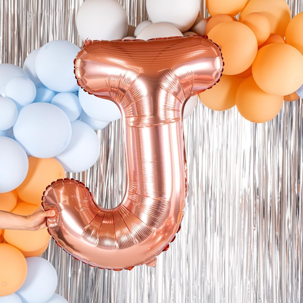 Balon Folie Metalizata Litera J, 80 cm, Umflati cu Heliu sau Aer, Ambalaj Individual, Pai inclus, Rose Gold [5]